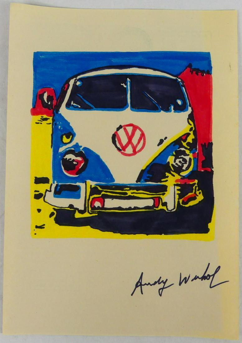 MANNER OF ANDY WARHOL VW BUS DRAWING ON PAPER (1 of 3)