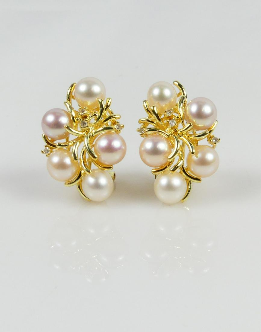 PR 14kt YELLOW GOLD PEARL & DIAMOND EARRINGS (1 of 3)