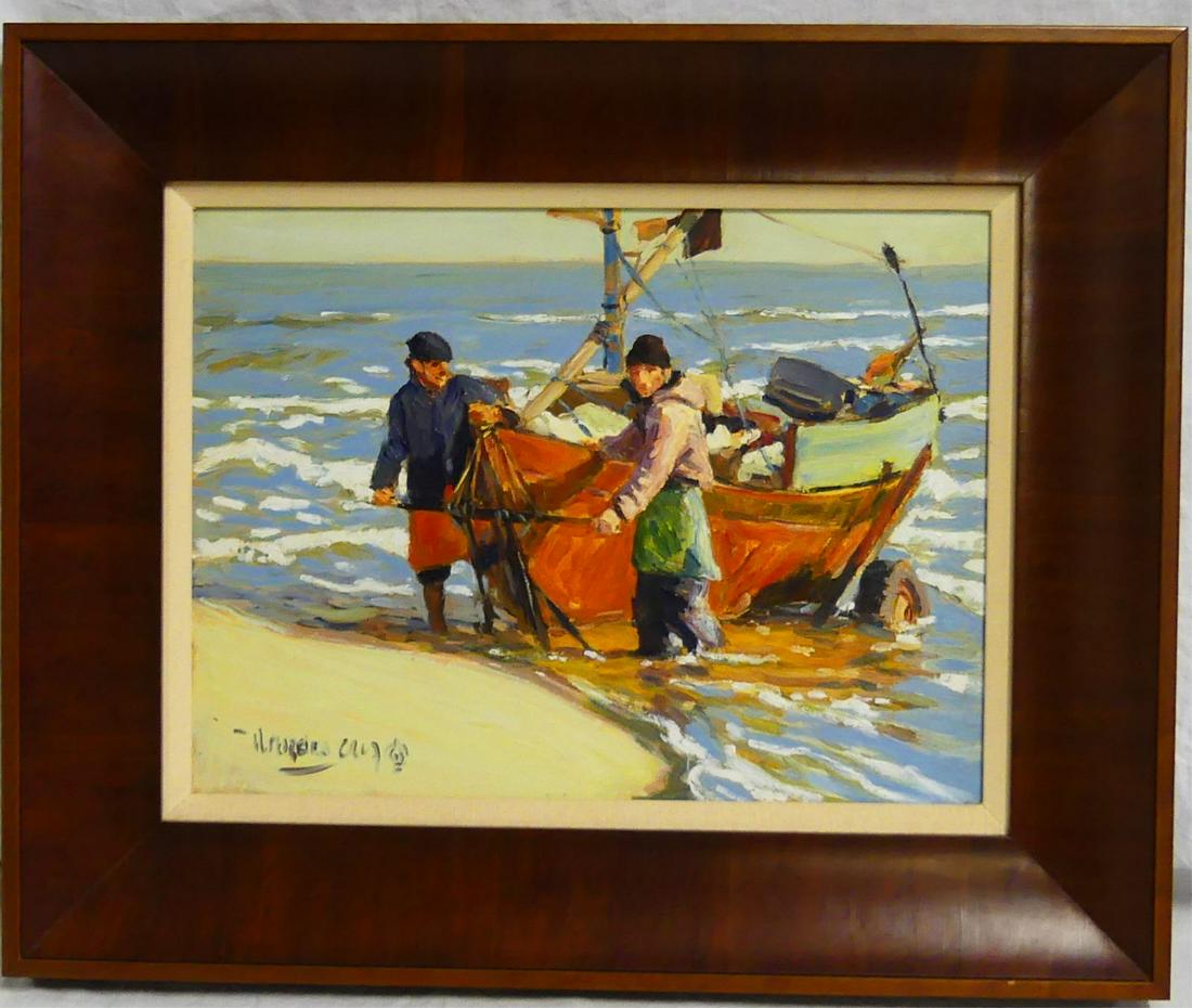 WILLIAM MOREIRA CRUZ 'FISHING BOAT' OIL ON BOARD (1 of 4)