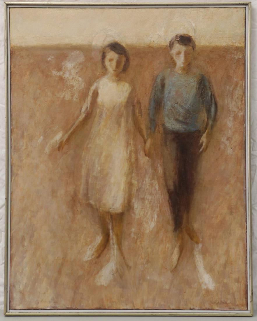 DAVID BERGER 'BOY & GIRL' OIL PAINTING ON BOARD (1 of 4)