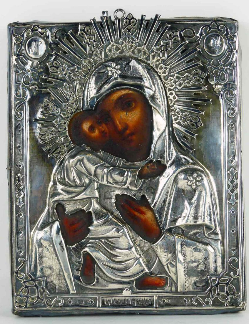 ANTIQUE RUSSIAN 84 SILVER ICON 'MOTHER & CHILD' (1 of 5)