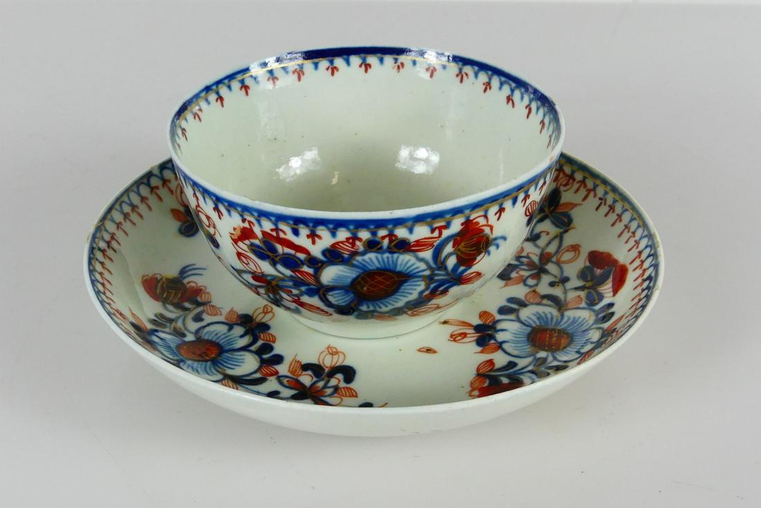 2pc DR WALL WORCESTER BLUE WHITE RED & GILT CUP + (1 of 4)