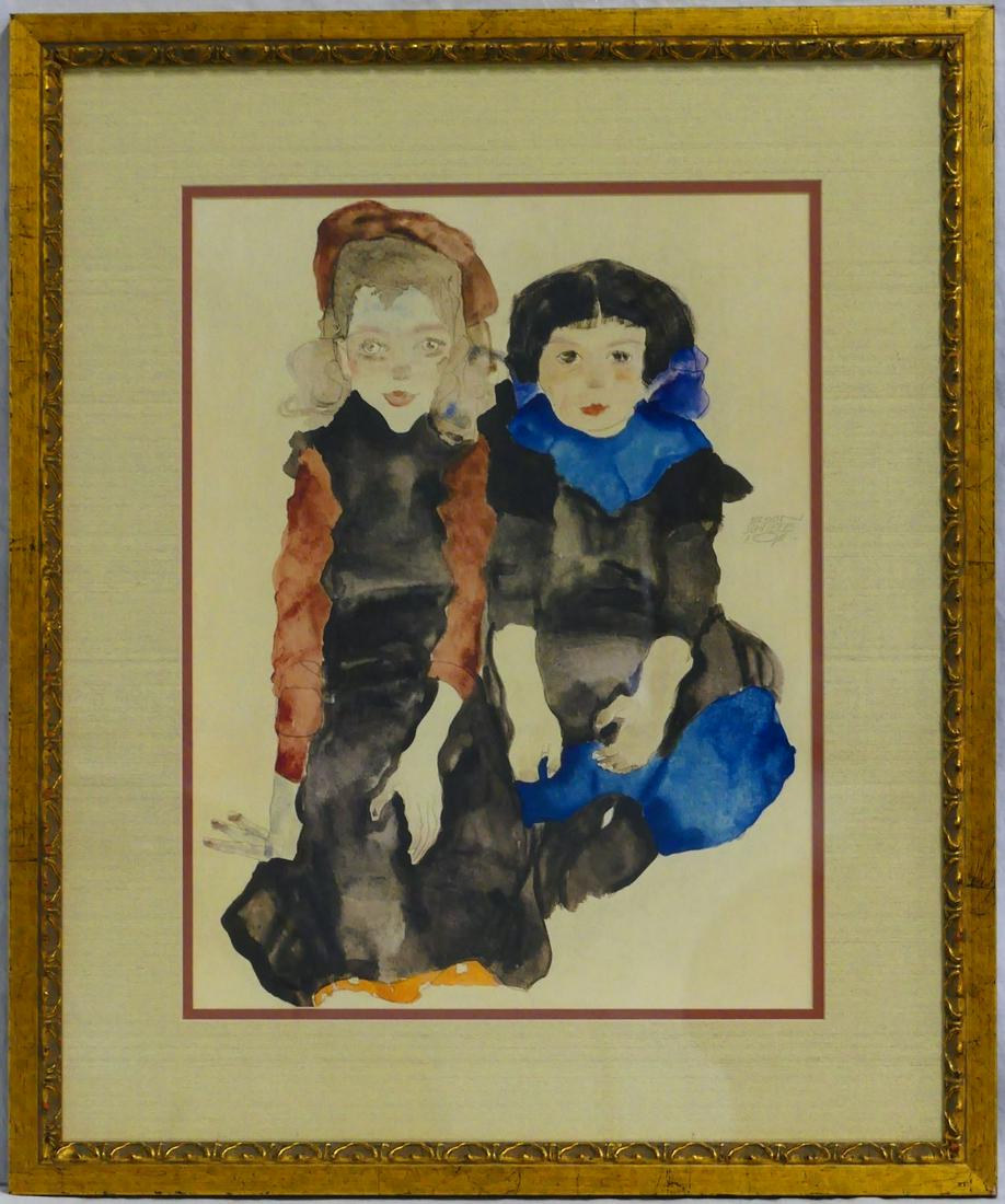 EGON SCHIELE 'TWO LITTLE GIRLS' LITHOGRAPH (1 of 4)