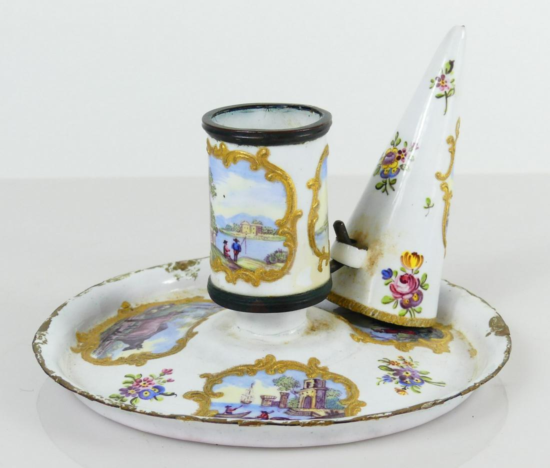 ENAMEL SCENIC CANDLE HOLDER & SNUFFER (1 of 4)