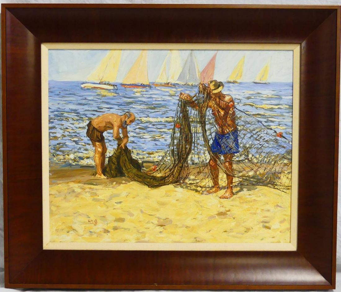 WILLIAM MOREIRA CRUZ 'FISHERMEN' OIL ON BOARD (1 of 4)