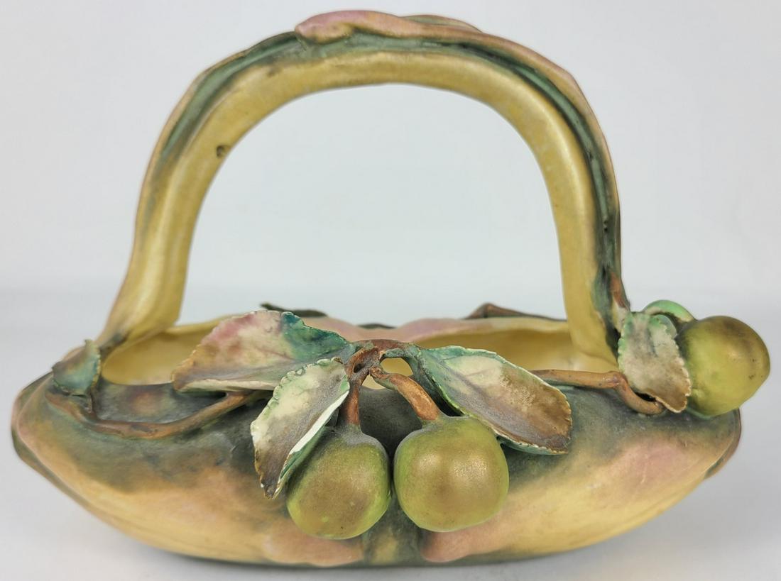 AUSTRIAN HANDLED POTTERY BASKET w FRUIT (1 of 6)