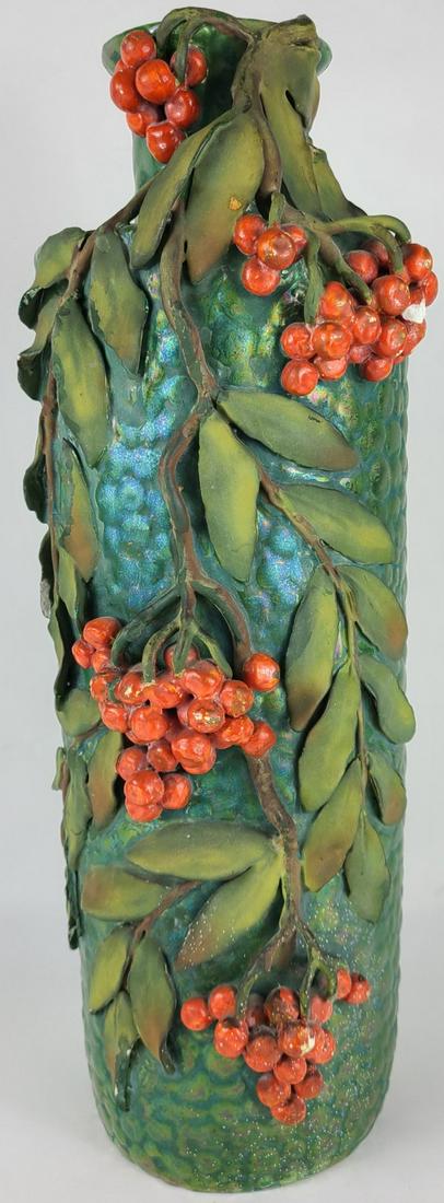 AUSTRIAN ART NOUVEAU IRIDESCENT VASE w BERRIES (1 of 9)