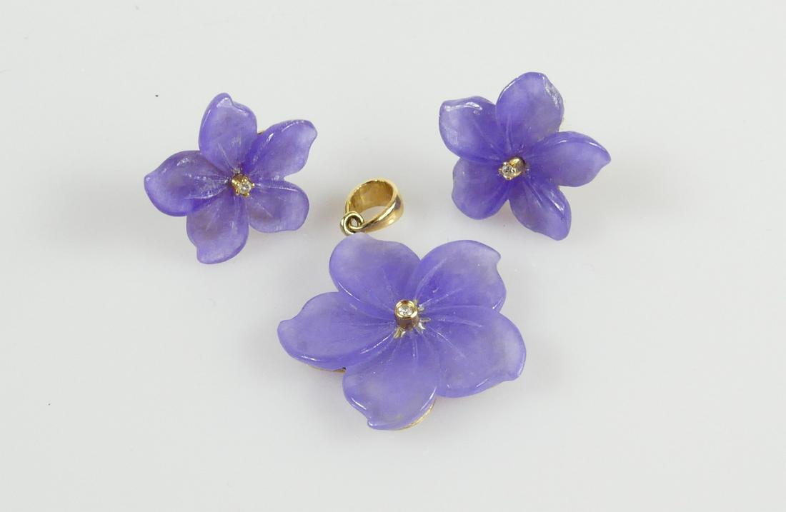 3pc 14K YG AMETHYST EARRINGS & PENDANT SUITE (1 of 3)