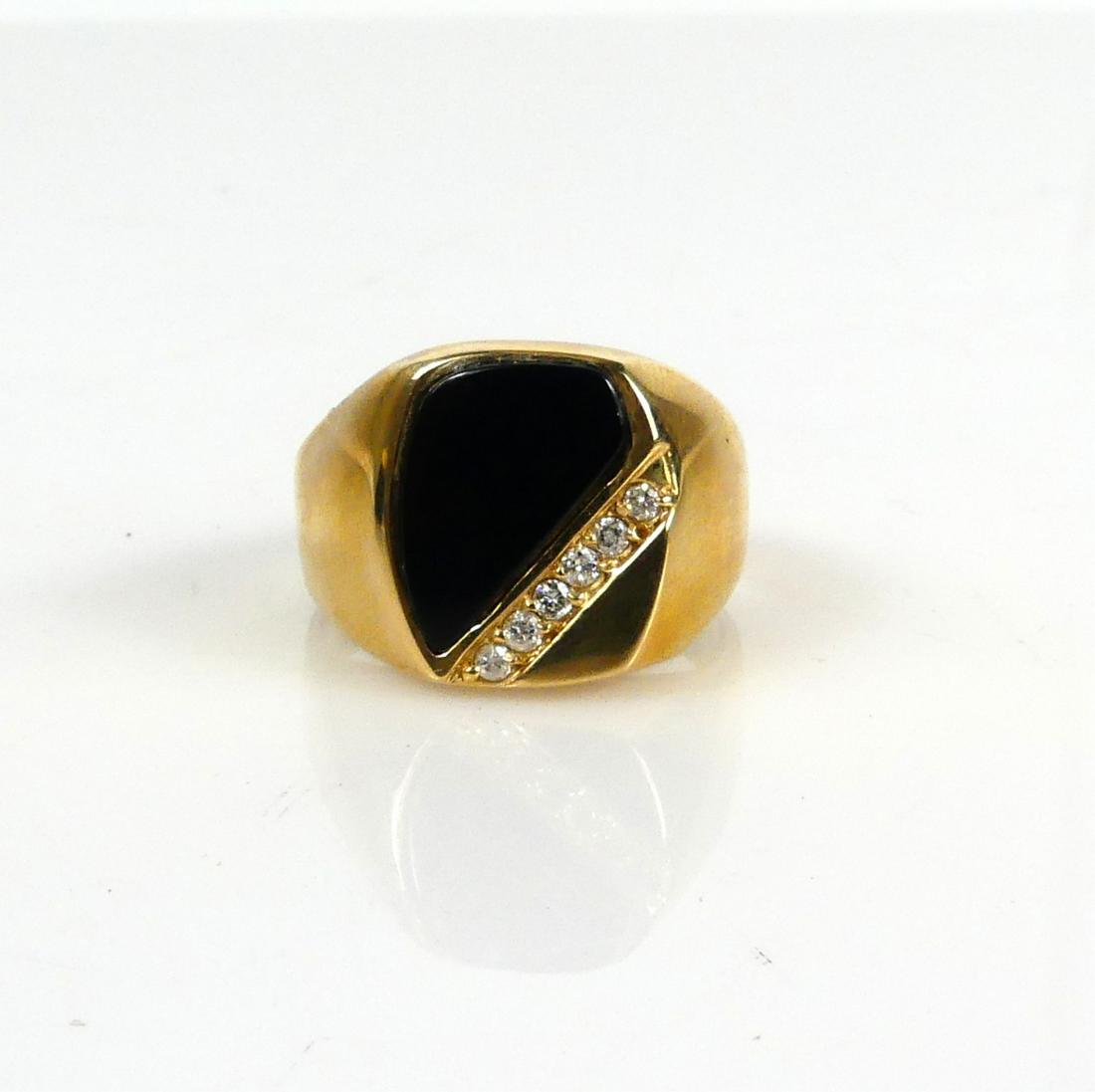 MENS 14K YELLOW GOLD ONYX & DIAMOND RING (1 of 5)
