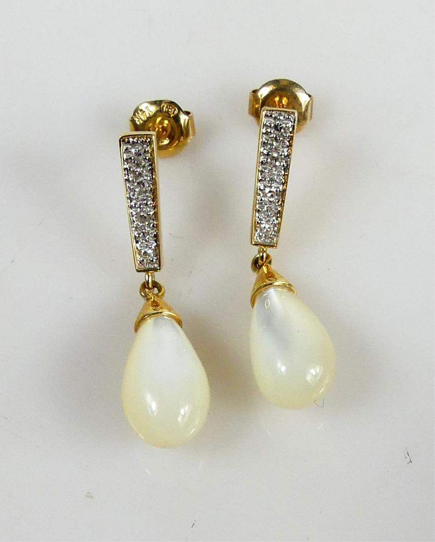 PR 14K YELLOW GOLD PEARL & DIAMOND DROP EARRINGS (1 of 2)