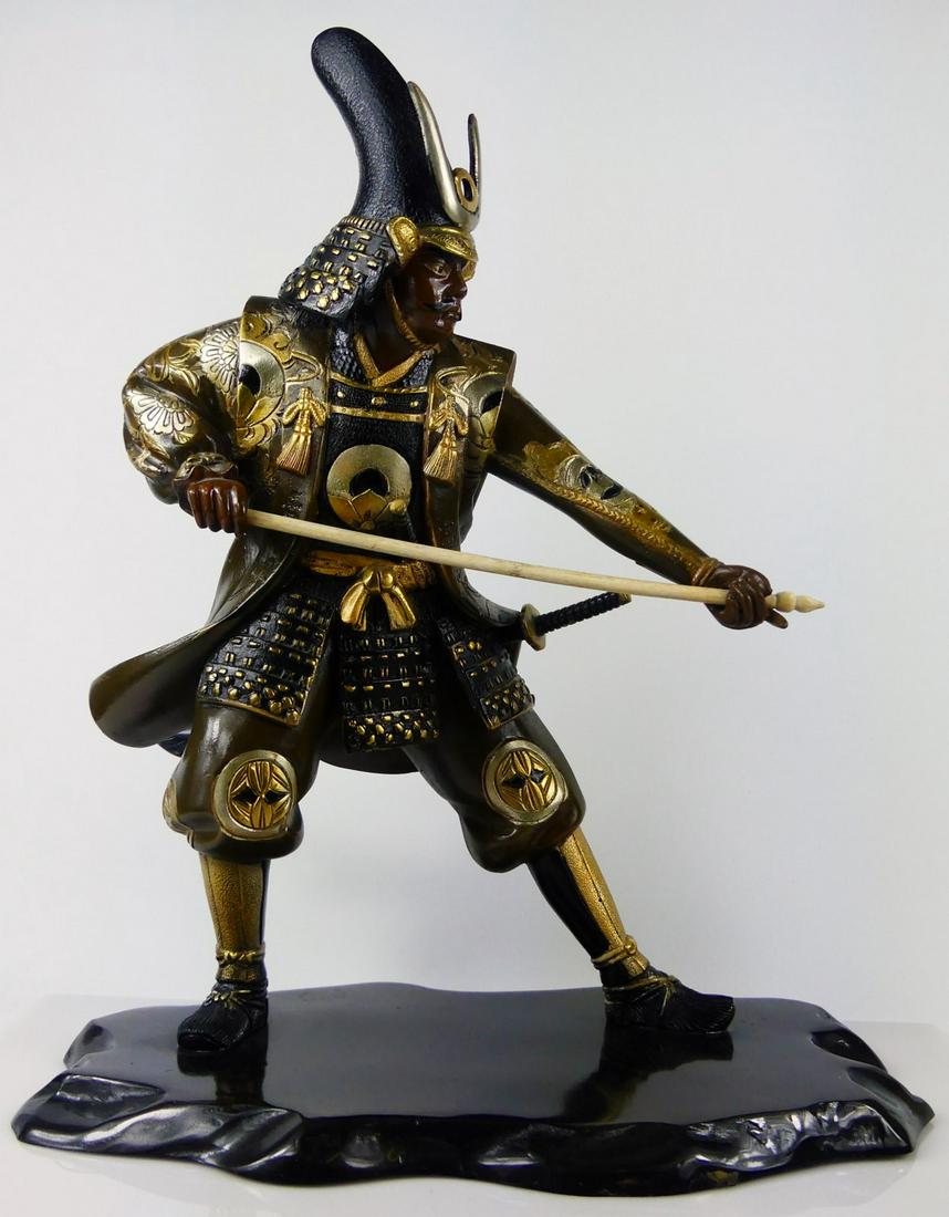 JAPANESE BRONZE SAMURAI SCULPTURE SIGNED (1 of 8)