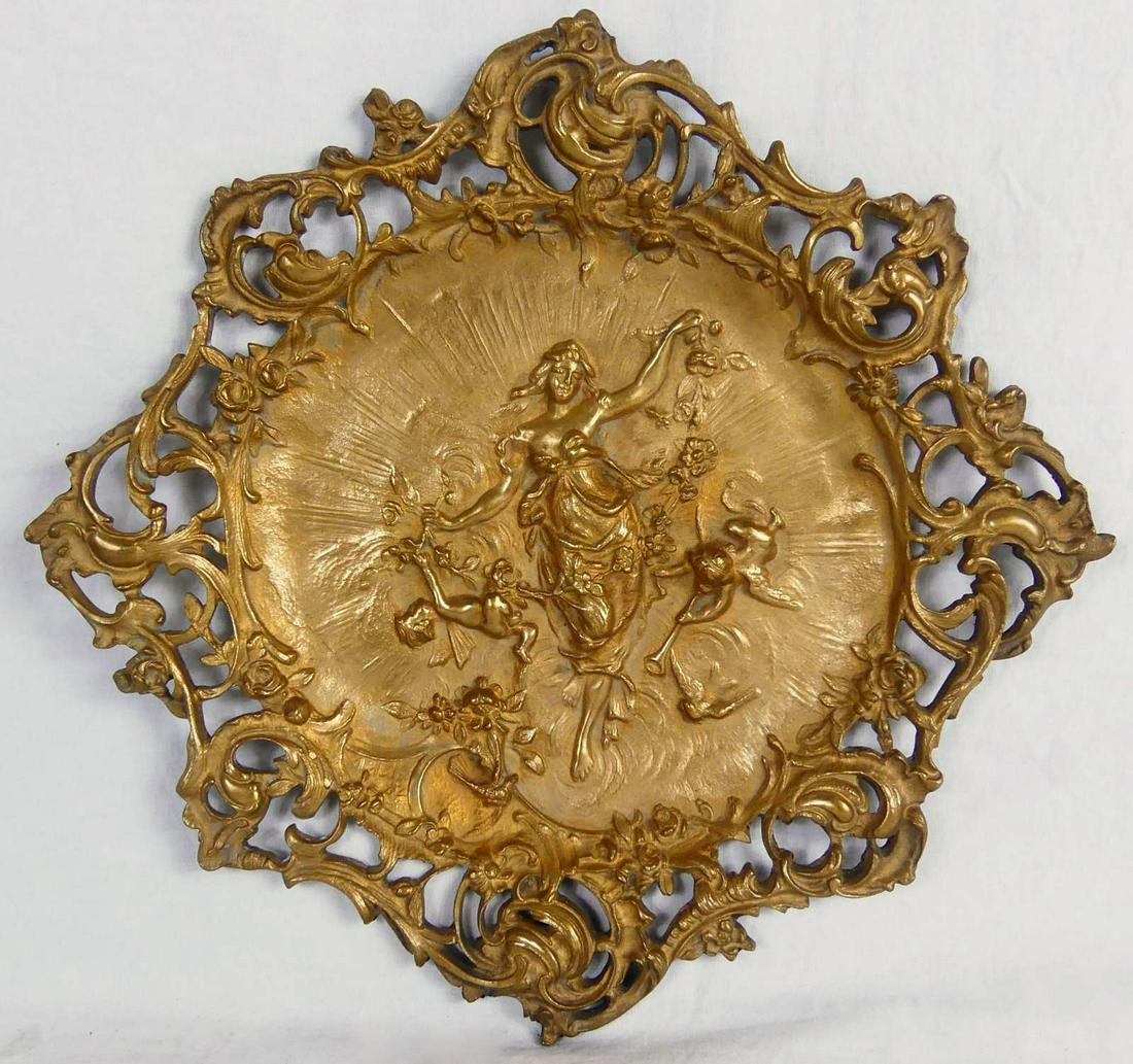 GILT BRONZE RELIEF PLAQUE w MAIDEN & CHERUBS (1 of 2)