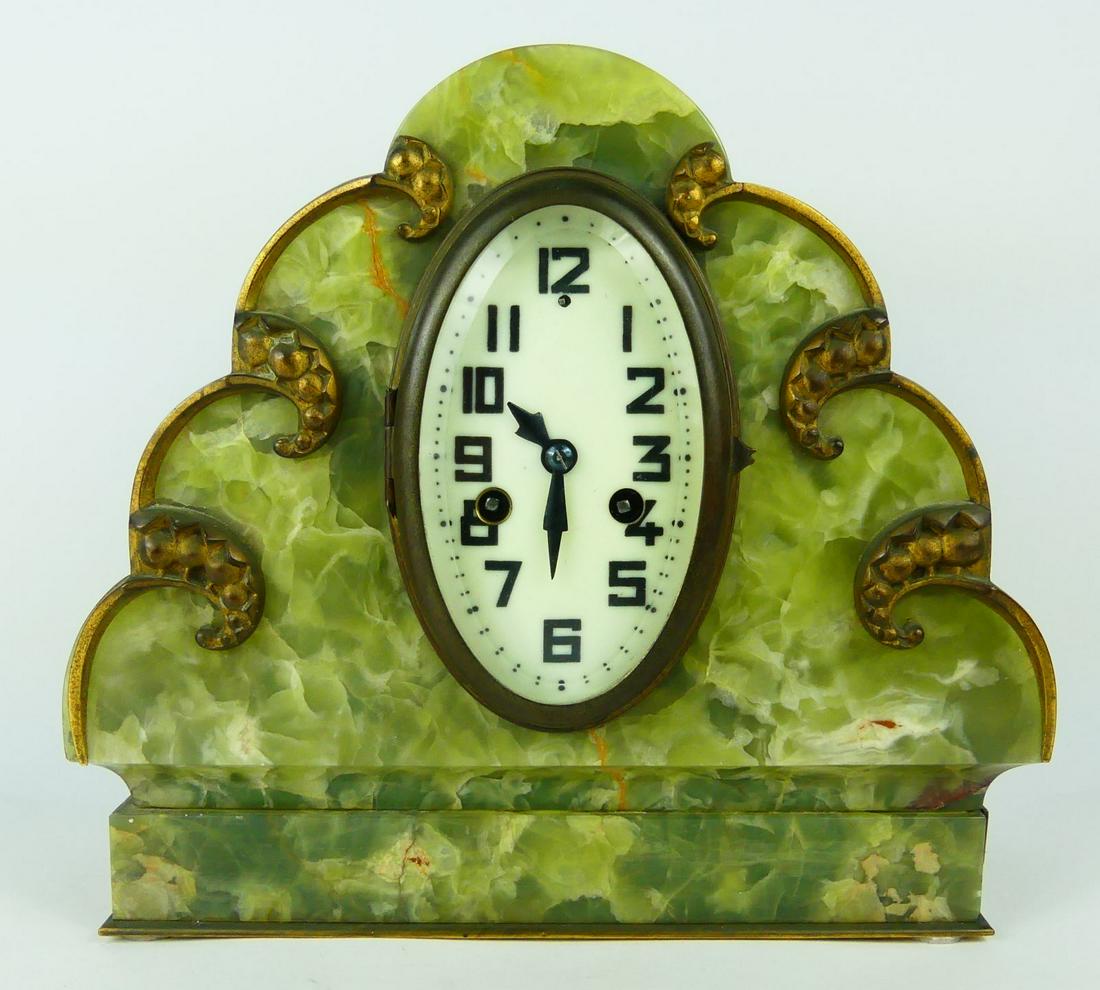 GREEN ONYX MANTEL CLOCK w OVAL FACE (1 of 6)