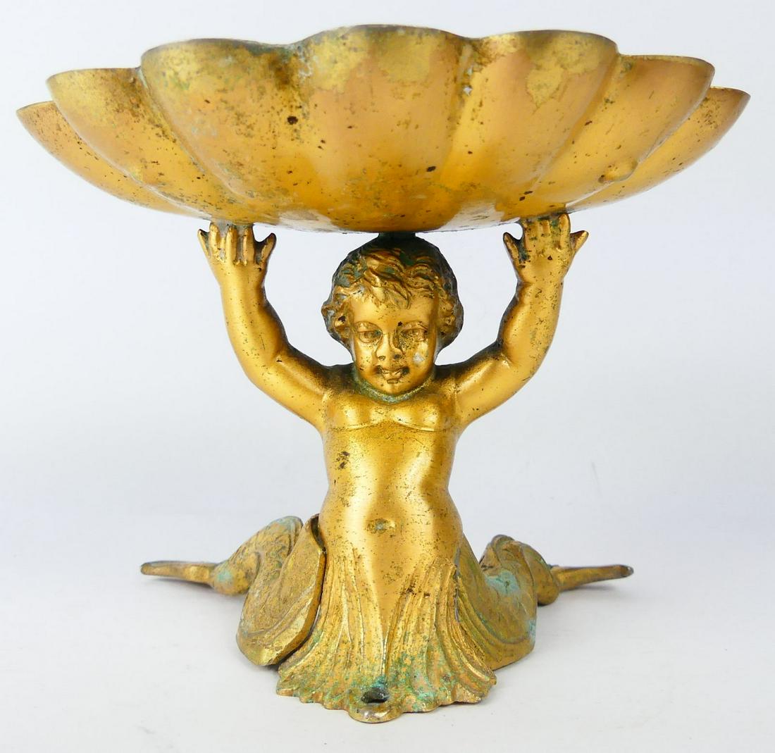 VINTAGE SHERLE WAGNER GILT BRONZE SHELL DISH (1 of 6)