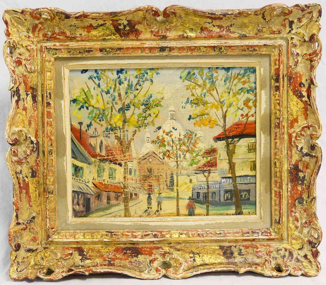 FRENCH STREET SCENE CATHEDRAL OIL / CANVAS SIGNED (1 of 6)