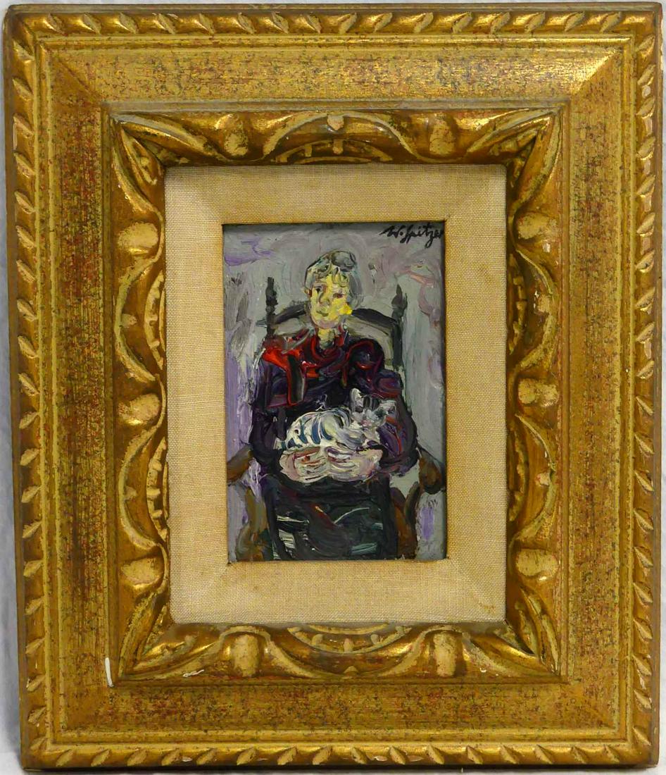 WALTER SPITZER 'GRANDMOTHER w CAT' OIL ON CANVAS (1 of 4)
