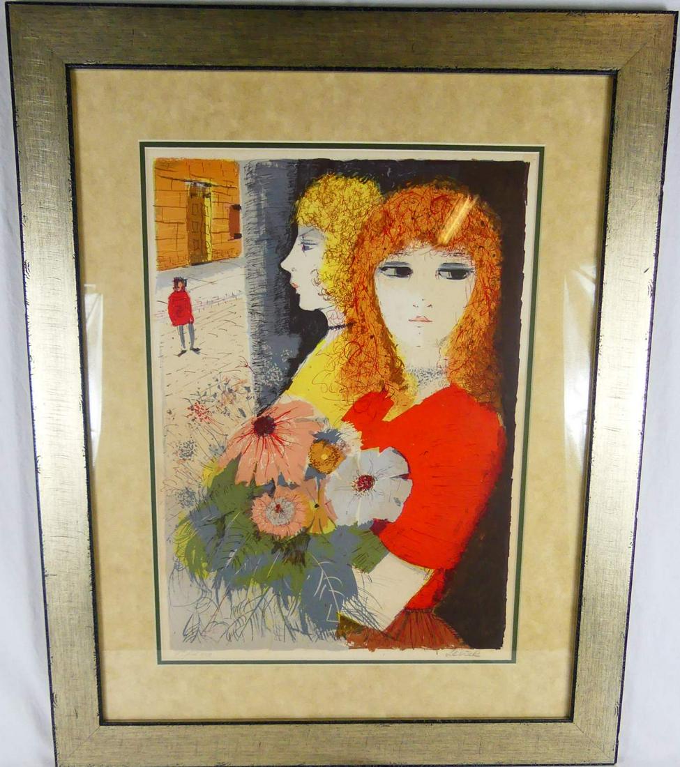CHARLES LEVIER 'WOMAN w BOUQUET' LITHOGRAPH (1 of 7)