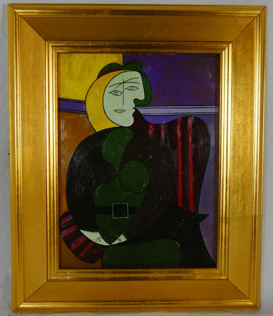 2pc PICASSO STYLE MIXED MEDIA PAINTINGS ON BOARD (1 of 8)