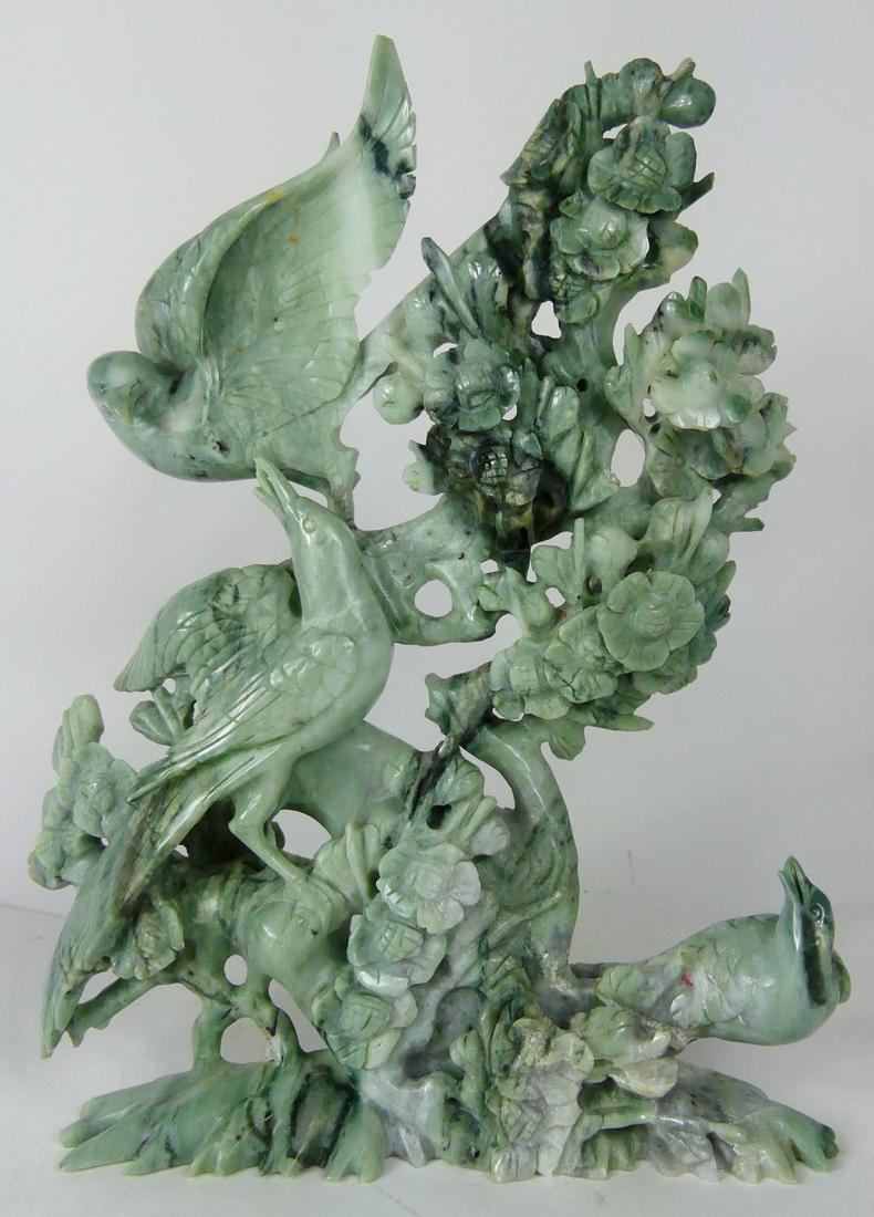 CHINESE GREEN HARDSTONE 'BIRDS & FLOWERS' CARVING (1 of 11)