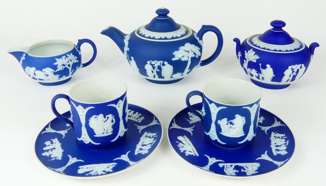 7pc WEDGWOOD DARK BLUE JASPERWARE TEA SET (1 of 7)