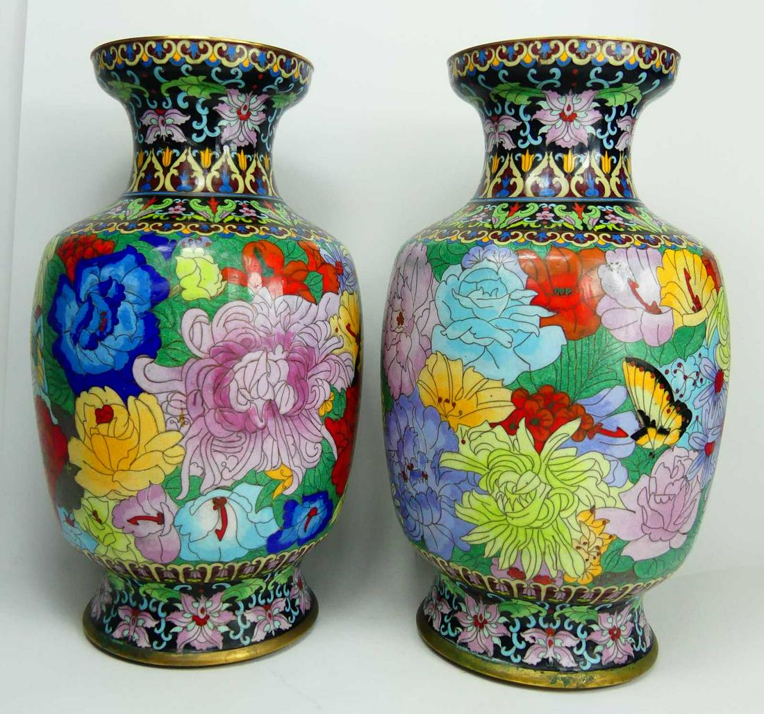 PR LARGE CHINESE CLOISONNE FLORAL VASES (1 of 6)