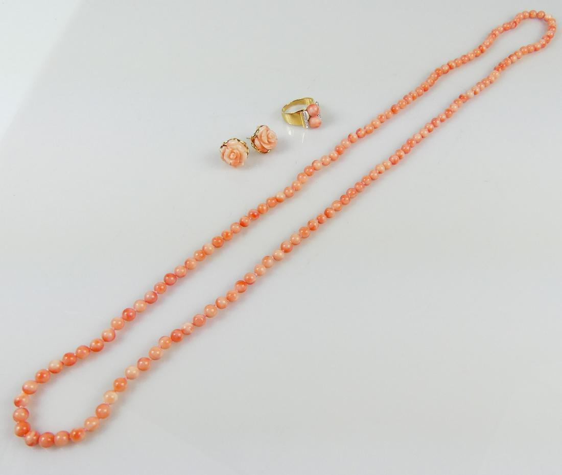 4pc 14kt YELLOW GOLD & CORAL SUITE (1 of 9)