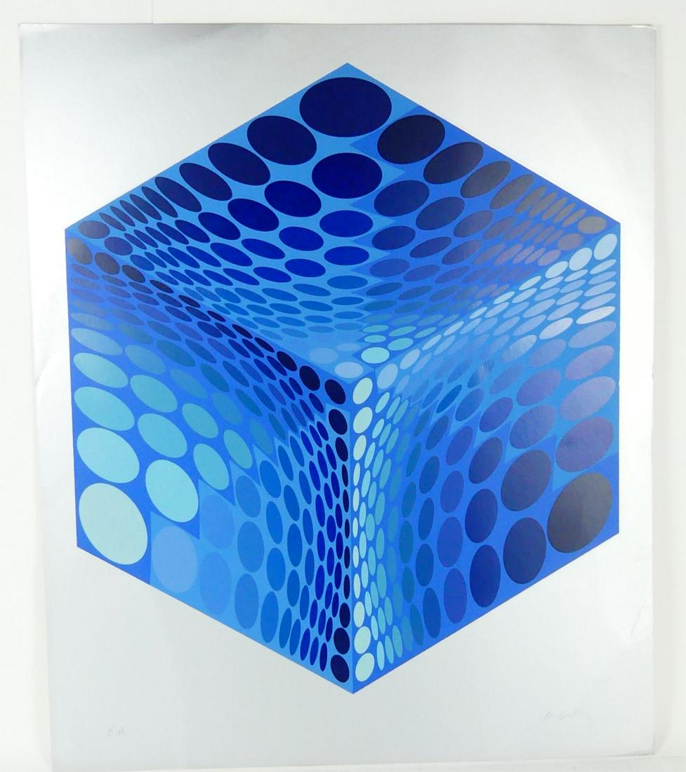 VICTOR VASARELY 'BLUE CUBE' SCREENPRINT (1 of 5)