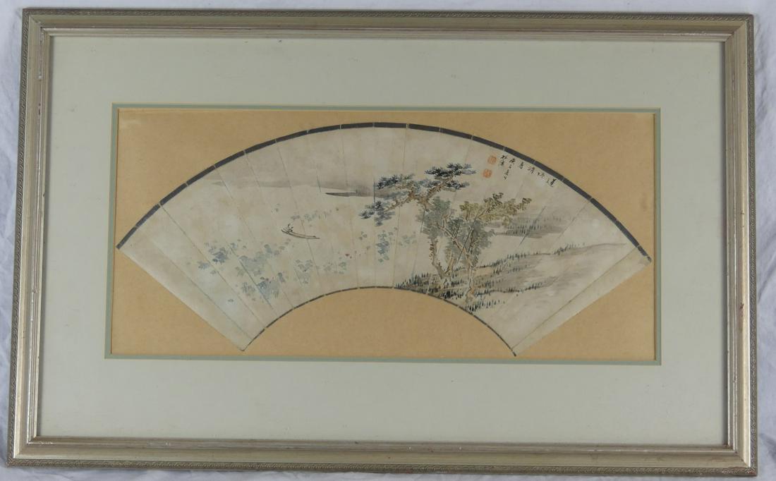 CHINESE FAN-FORM WATERCOLOR PAINTING OF LANDSCAPE (1 of 11)