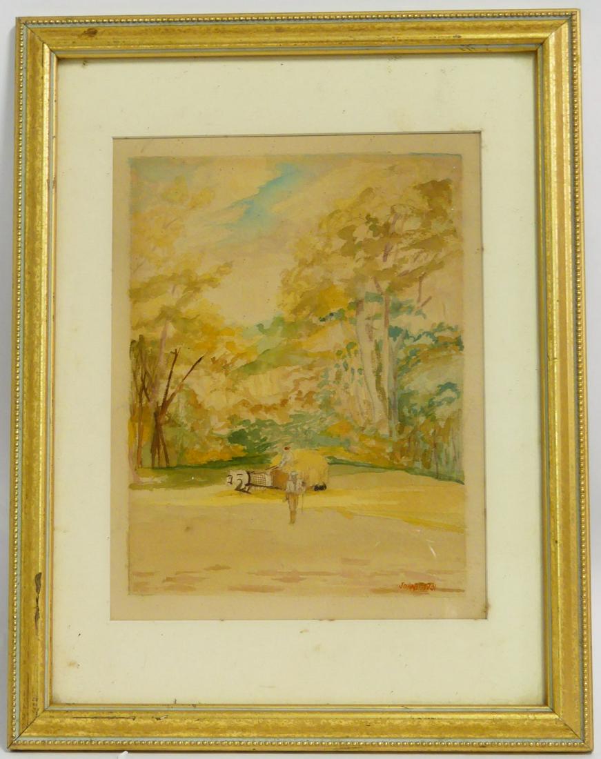 WATERCOLOR ON PAPER 'HORSES w WAGON' JOHNES 1931 (1 of 4)