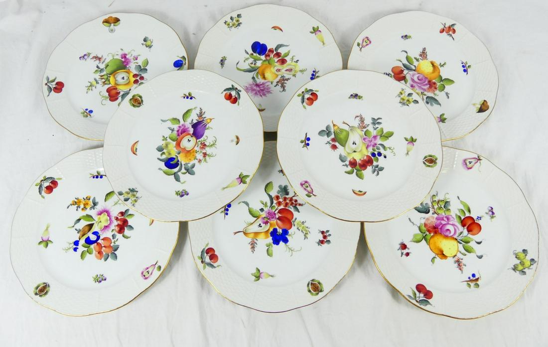 8pc HEREND 'FRUITS & FLOWERS' DINNER PLATES (1 of 2)
