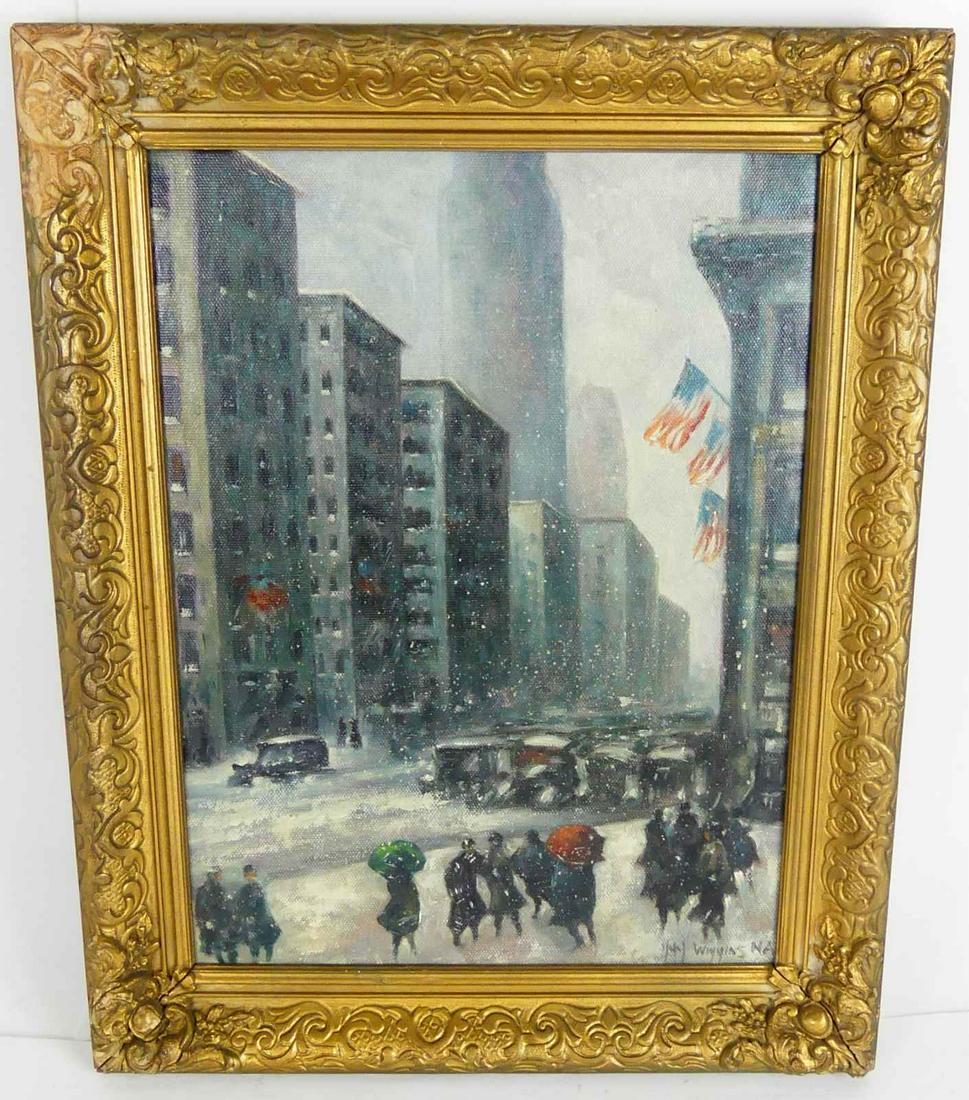 GUY WIGGINS NEW YORK WINTER OIL PAINTING ON CANVAS (1 of 9)