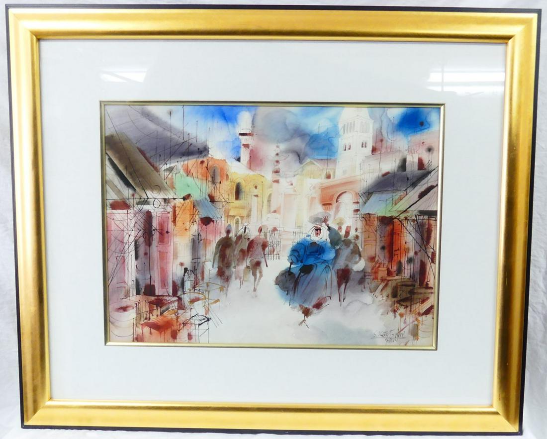 SHMUEL KATZ 'JERUSALEM' WATERCOLOR ON PAPER (1 of 7)