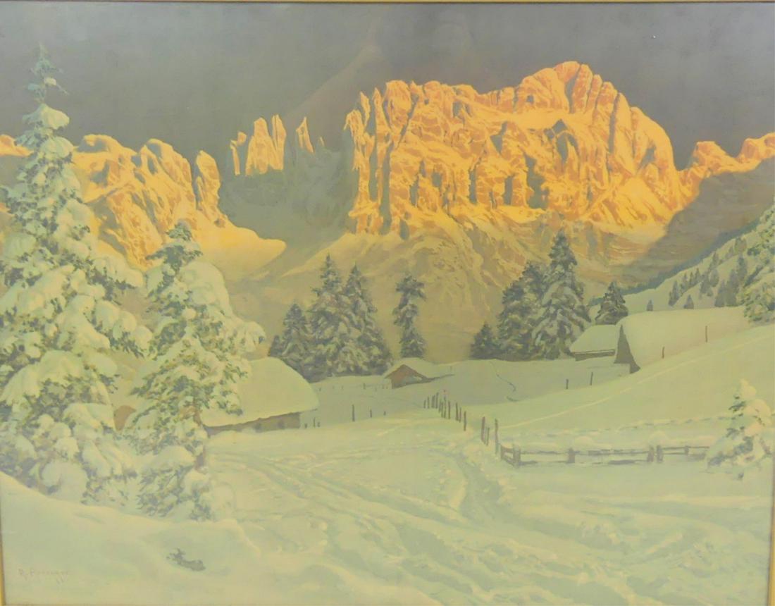 ALOIS ARNEGGER 'WINTER ALPINE SUNSET' LITHOGRAPH (1 of 7)
