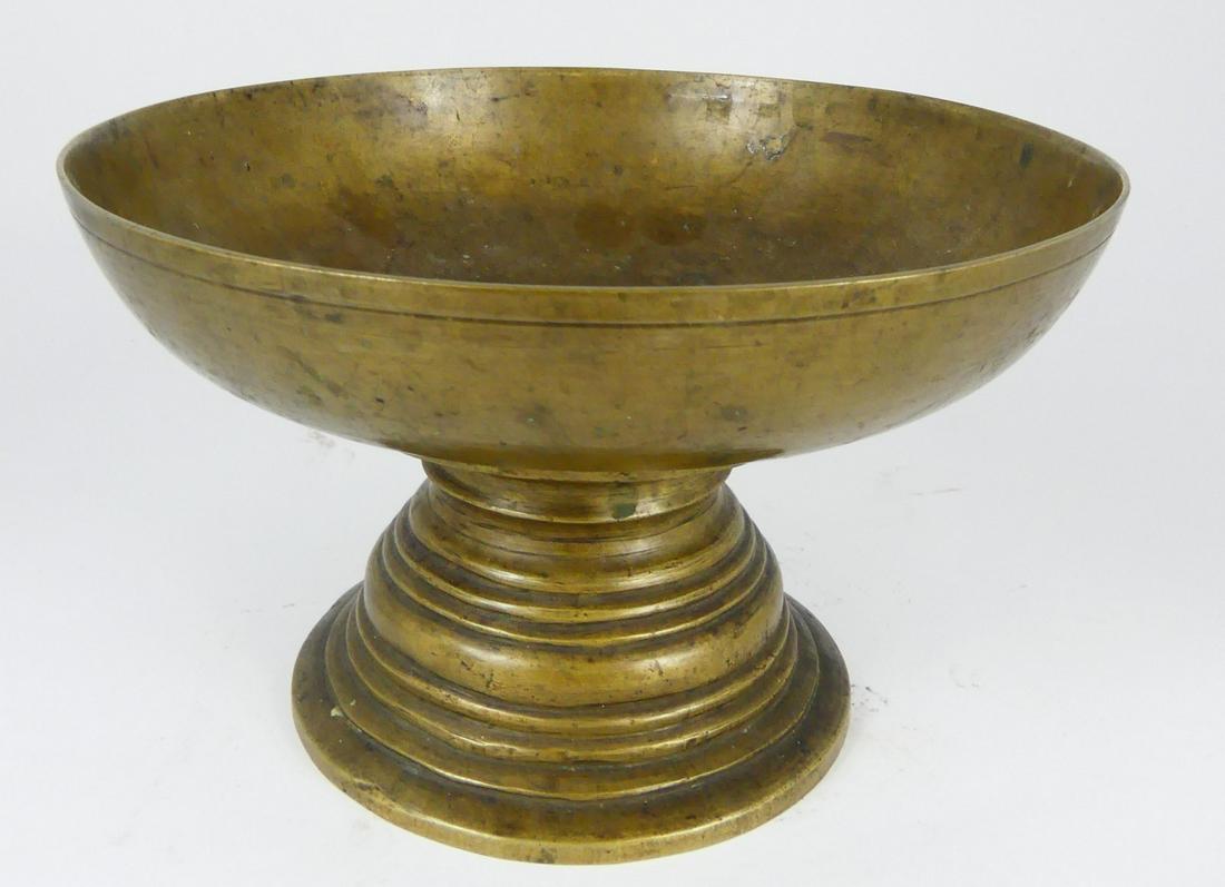 SOUTHEAST ASIAN BRASS FOOTED PEDESTAL BOWL (1 of 7)