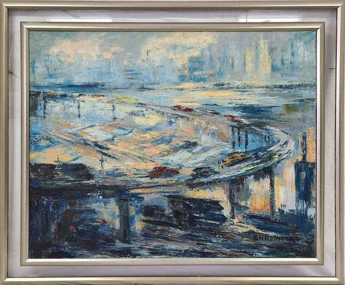 G.H. TEGTMEIER 'MODERNIST CITYSCAPE' OIL ON CANVAS (1 of 5)