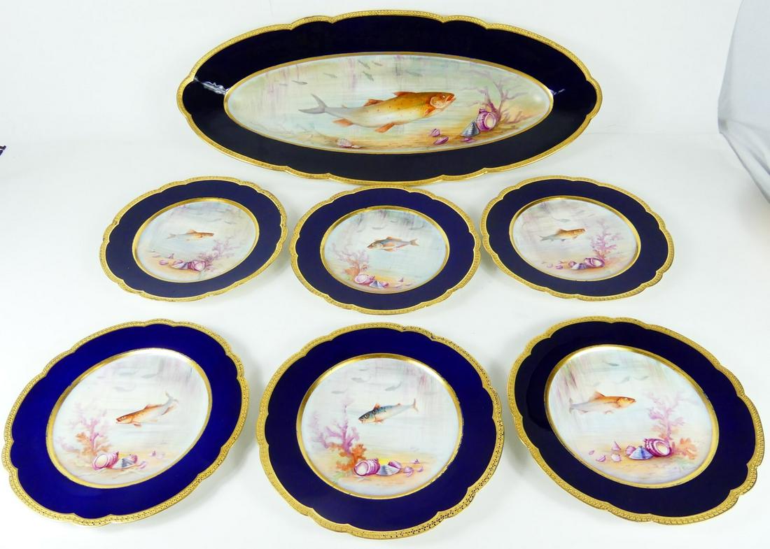 7pc LIMOGES M. REDON PORCELAIN FISH SET (1 of 8)