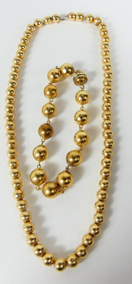 2pc 14kt YELLOW GOLD BEADED NECKLACE & BRACELET (1 of 3)
