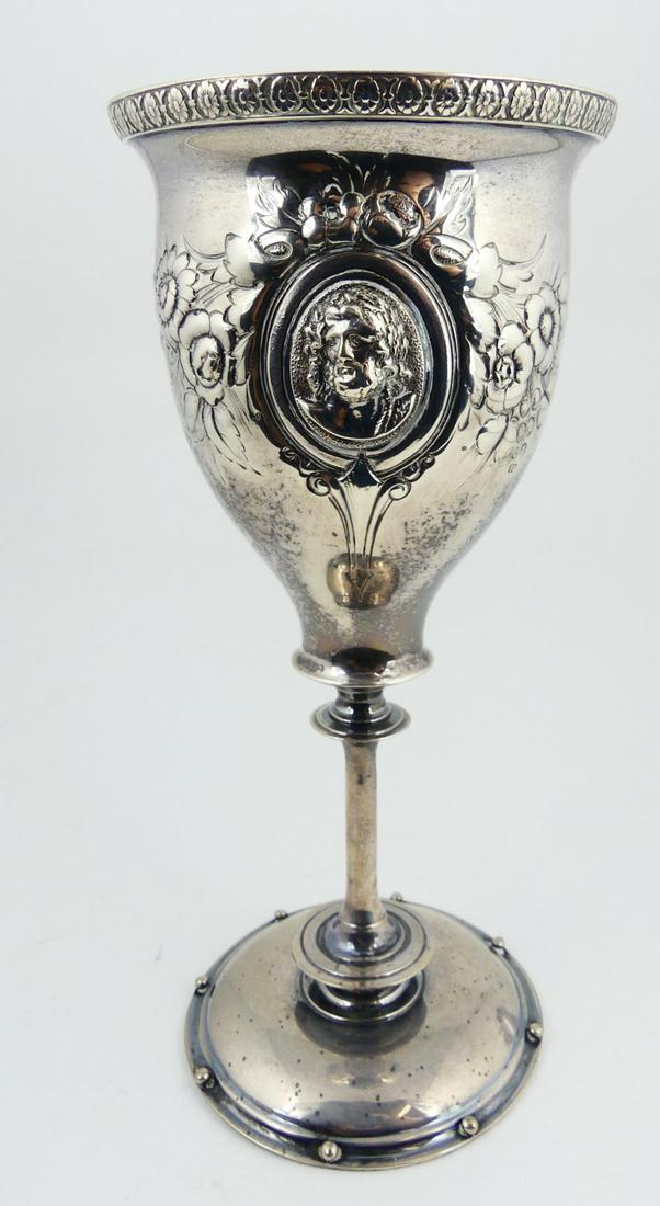 SILVER PLATED REPOUSSE PORTRAIT GOBLET (1 of 6)