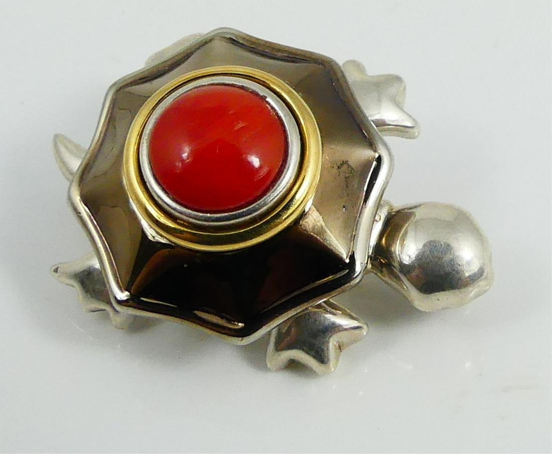 TIFFANY & CO STERLING 18kt YG CORAL TURTLE BROOCH (1 of 3)