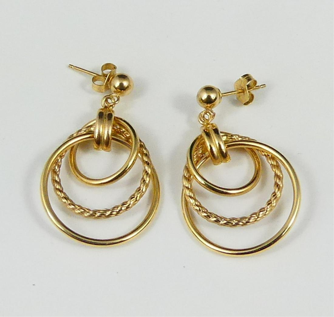 PR 14kt YELLOW GOLD DANGLE HOOP POST EARRINGS (1 of 3)