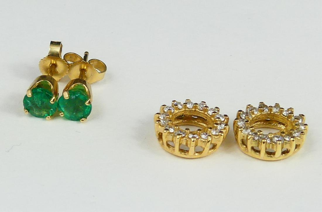 PR 14kt YG EMERALD STUD EARRINGS w DIAMOND JACKETS (1 of 4)
