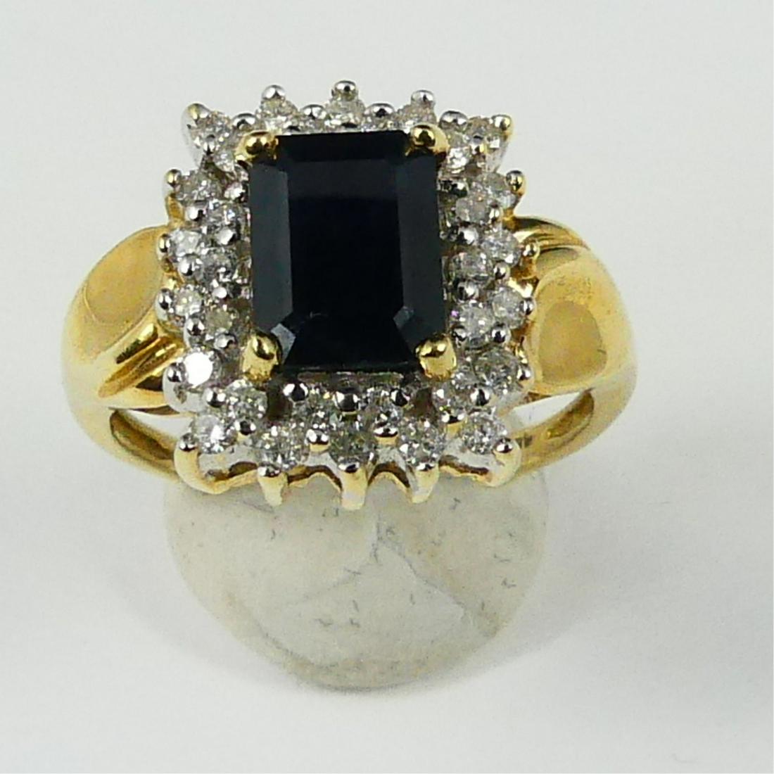 14kt YELLOW GOLD BLUE SAPPHIRE & DIAMOND RING (1 of 4)