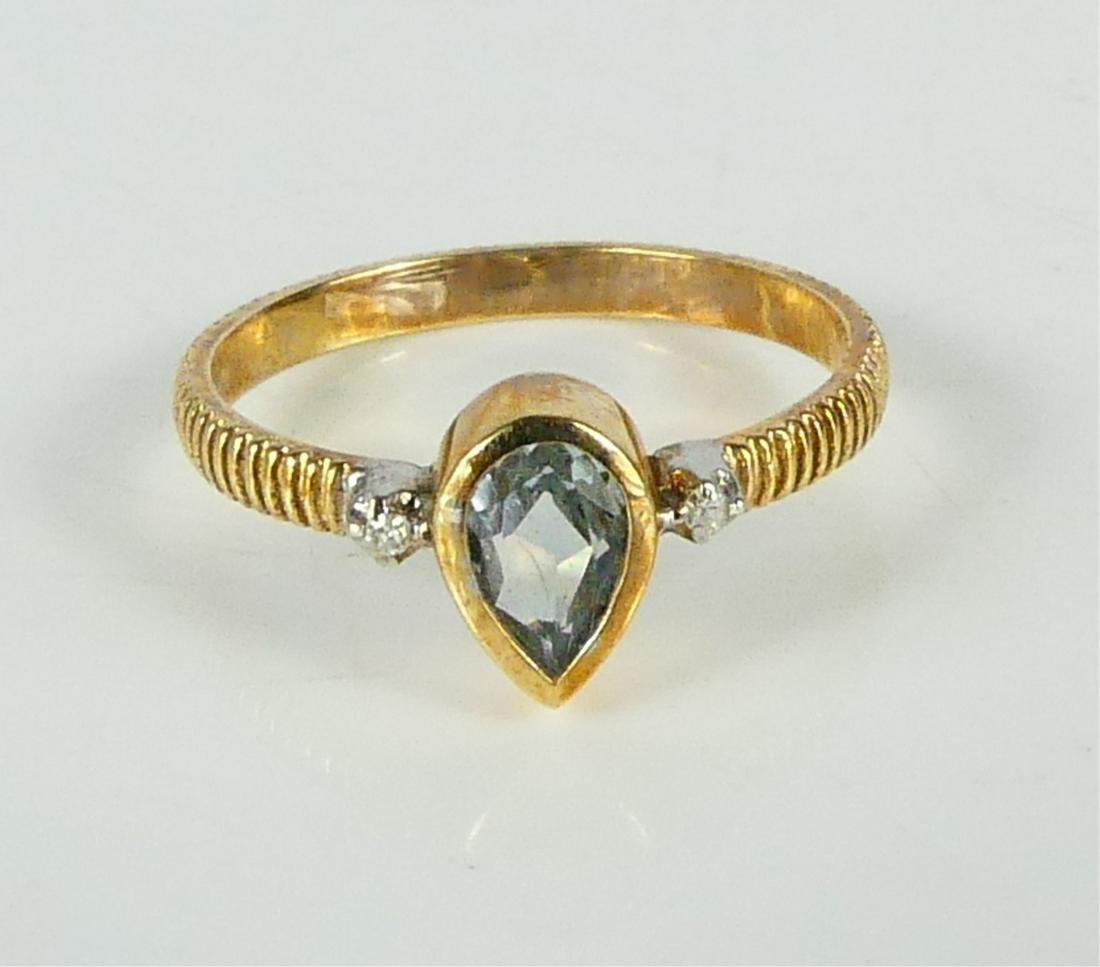 14kt YELLOW GOLD AQUAMARINE & DIAMOND RING (1 of 6)