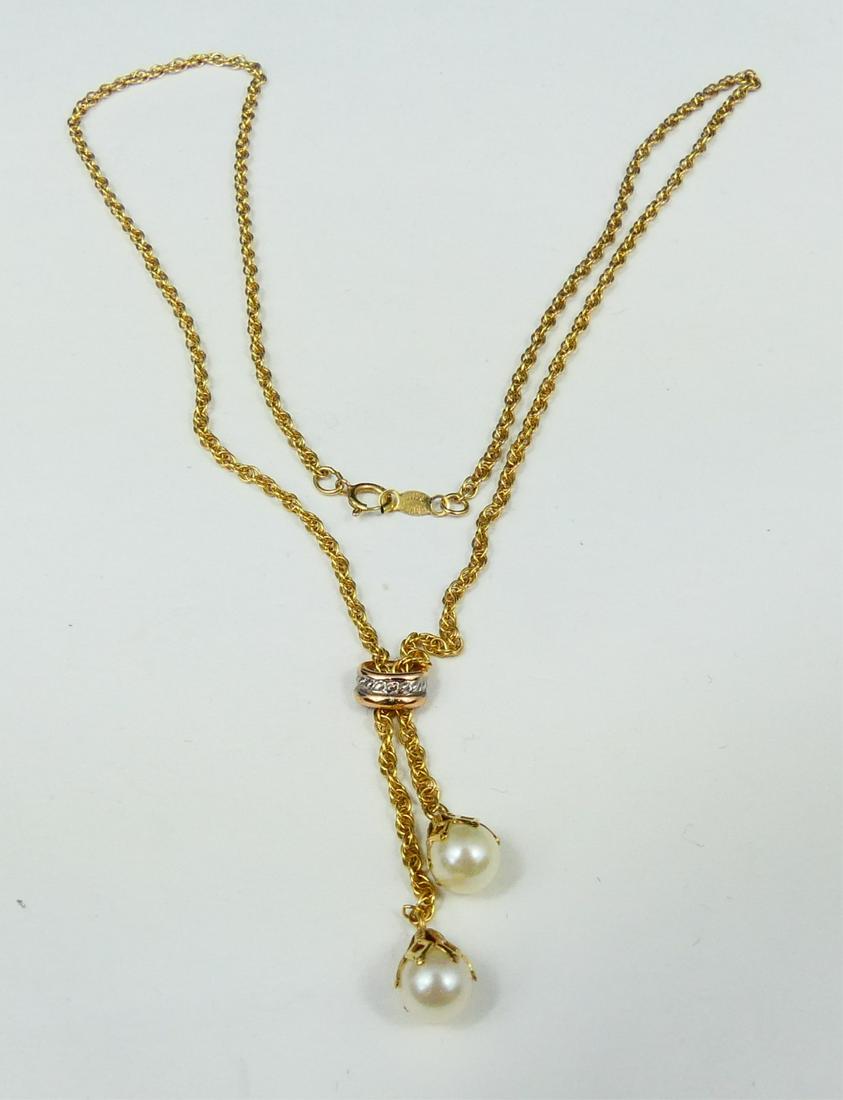 14kt YELLOW GOLD PEARL LARIAT NECKLACE (1 of 2)