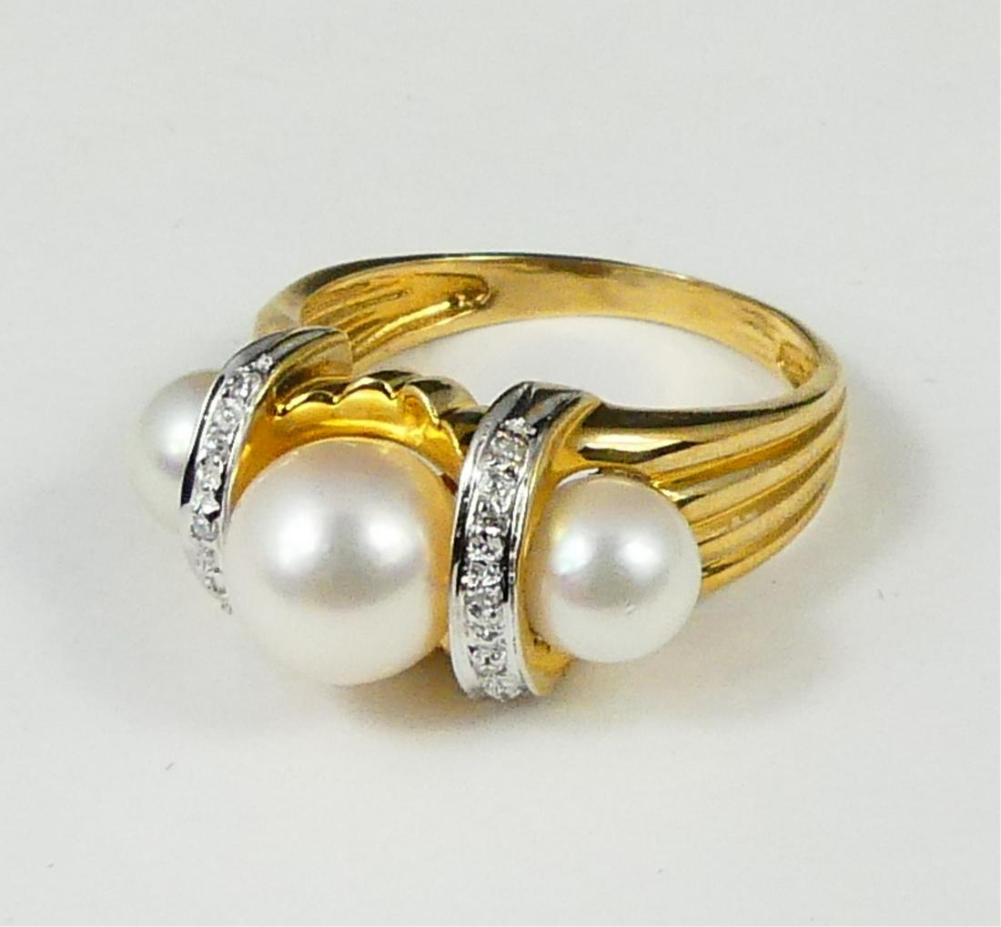 14kt YELLOW GOLD PEARL & DIAMOND RING (1 of 5)