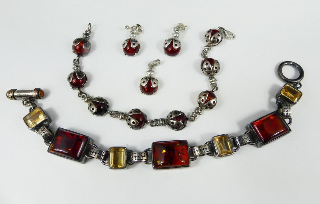5pc STERLING SILVER & AMBER JEWELRY (1 of 3)