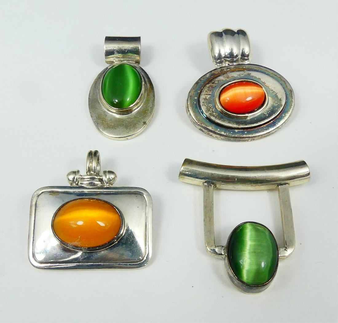 4pc TAXCO MEXICAN STERLING CAT'S EYE PENDANTS (1 of 6)