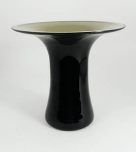 LUCIANO VISTOSI MURANO ART GLASS VASE: Luciano Vistosi Murano glass vase with black and grey color tones. Signed to underside. Measures 8 1/2" diameter x 8" height.