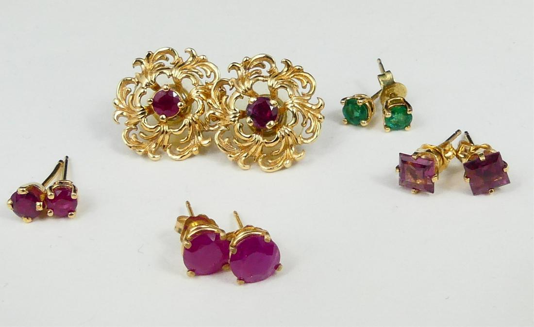 5pr 14kt YELLOW GOLD STUD EARRINGS w JACKETS (1 of 2)