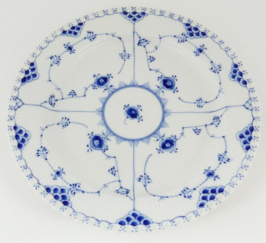 ROYAL COPENHAGEN BLUE FLUTED PORCELAIN CHARGER: Royal Copenhagen porcelain charger in the Blue Fluted Full Lace pattern. Marked to underside. Measures 13 3/8" diameter.